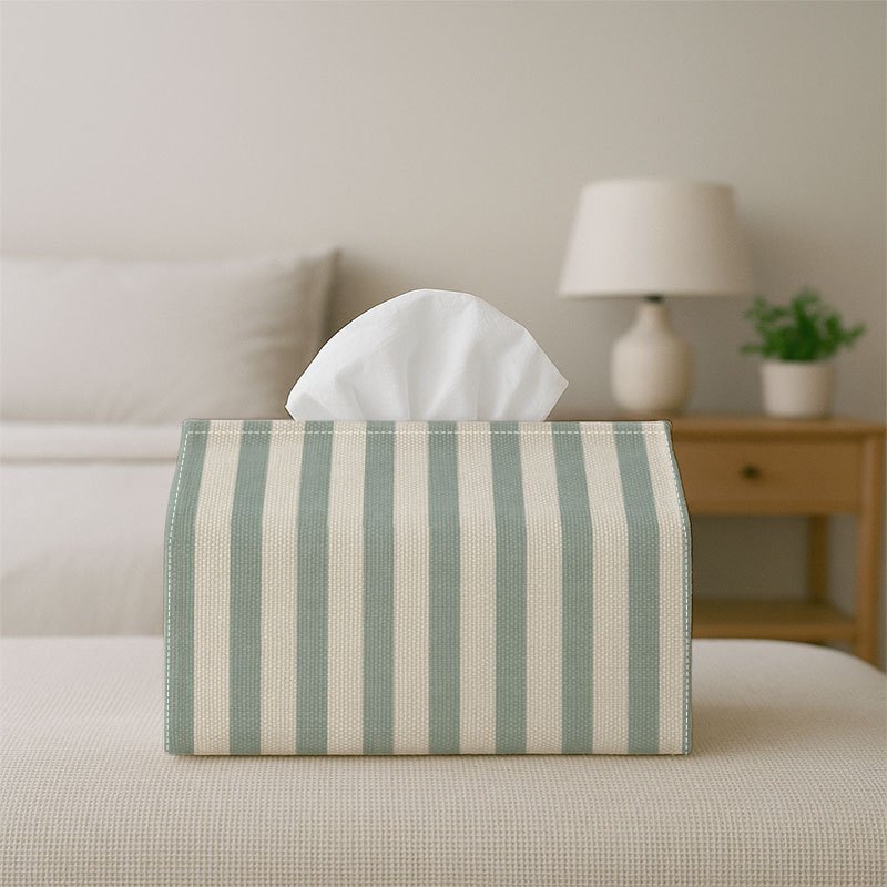 TEMU Boîte à mouchoirs 1pc à impression plate 2D, motif minimal à rayures - Tissu vert à verticales, organisateur de rangement polyvalent, décoration