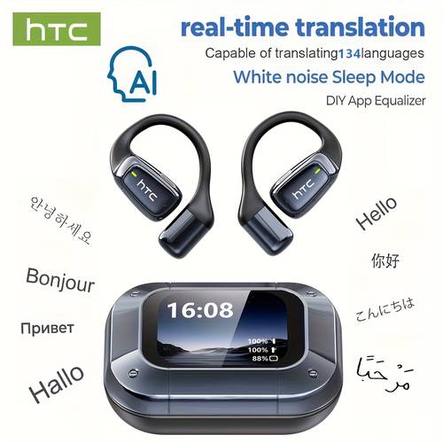 farewell to traditional headphones htc ne25 open translation earphones 134 kinds of ai real time translation 60 hours of flagship high definition lcd screen level low latency