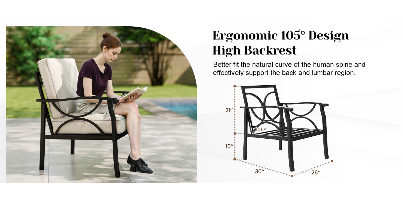 7pcs Outdoor Patio Furniture Set, Outdoor Metal Sectional Furniture with Cushions, Outdoor Conversation Seating Set with Coffee Table for Garden, Balcony, Deck, Backyard, Black