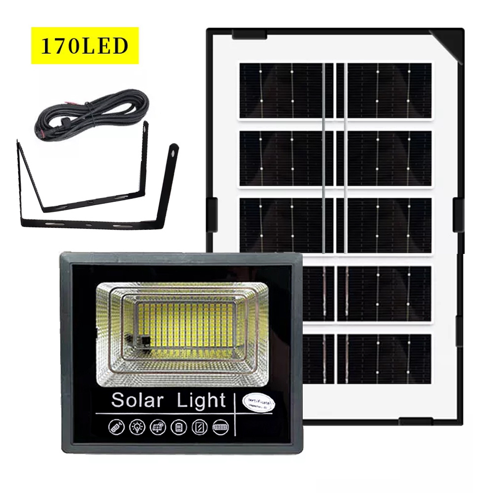 TEMU Solar Led Flood Light - 170 Led Outdoor Security Wall Lamp With Solar Panel, Easy Half-embedded Installation For Patio, Garden, Garage, Solar