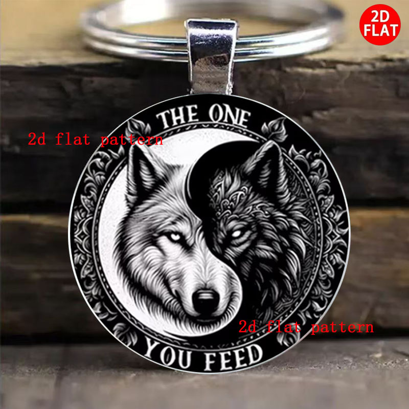 TEMU 2d Flat Yin Yang Wolf Pattern Keychain, Fashionable Decoration For Men And Women, Suitable For Wolf Enthusiasts As Gifts, Bag And Car Key