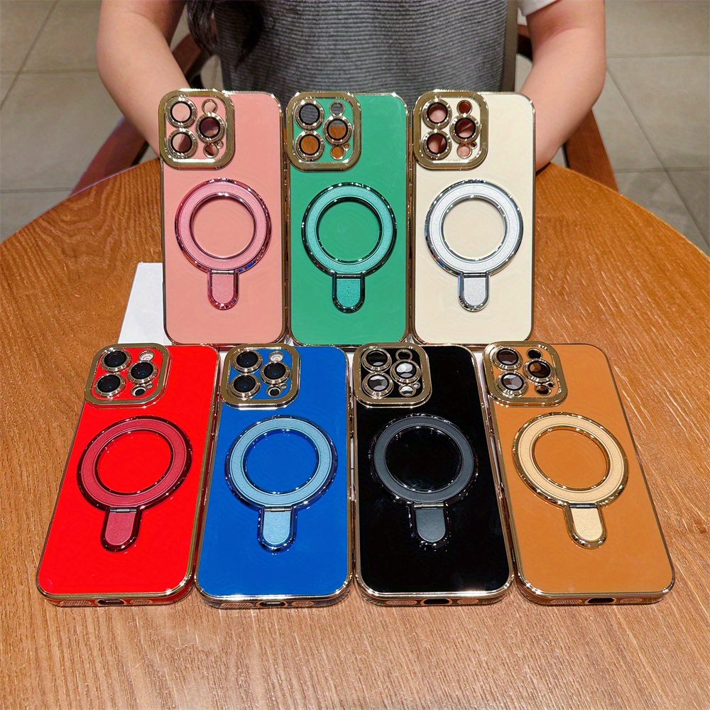 Electroplated Simple Solid Color Phone Case Cover with Stand for iPhone 16 Pro Max 16 Pro 15 Pro Max 15 Pro 14 Pro Max 14 Pro 14 13 Pro Max 13 Pro 13 12 Pro Max 12 Pro 12