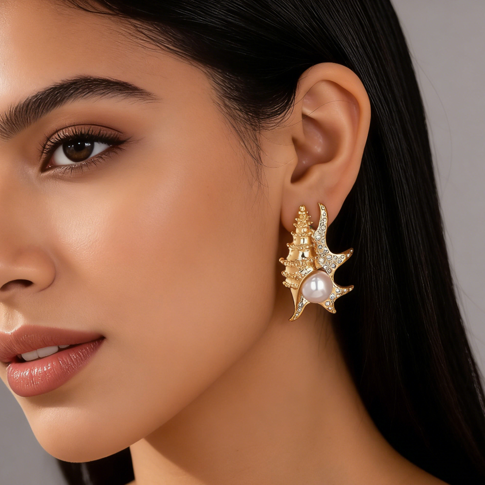 Ocean-Inspired Conch Shell Stud Earrings