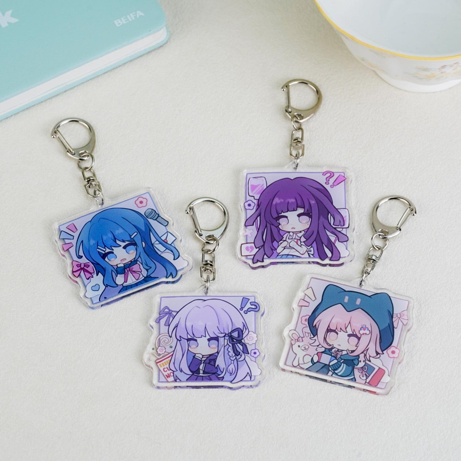 TEMU 4pcs Acrylic Keychain Set, Cute Q-version Figures, Including Nangong Nan, Chizuki, Mayano , Mikan, Tsukijō, Kirisumiyamachi, Ken, And