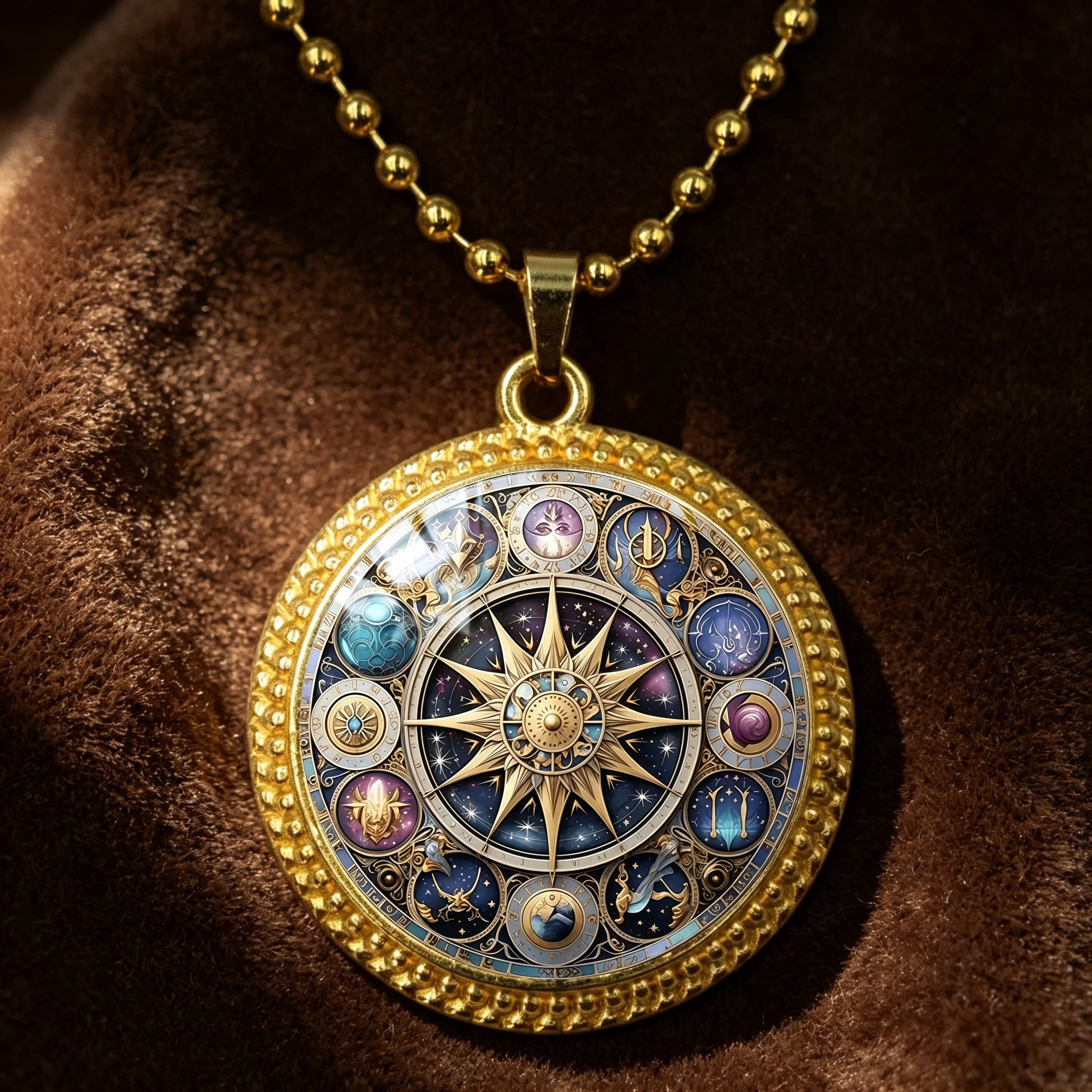 TEMU Collana con ciondolo a forma di bussola retr簷 Starburst, ciondolo a forma di piatto con gemma del tempo delle dodici case zodiacali, catena di