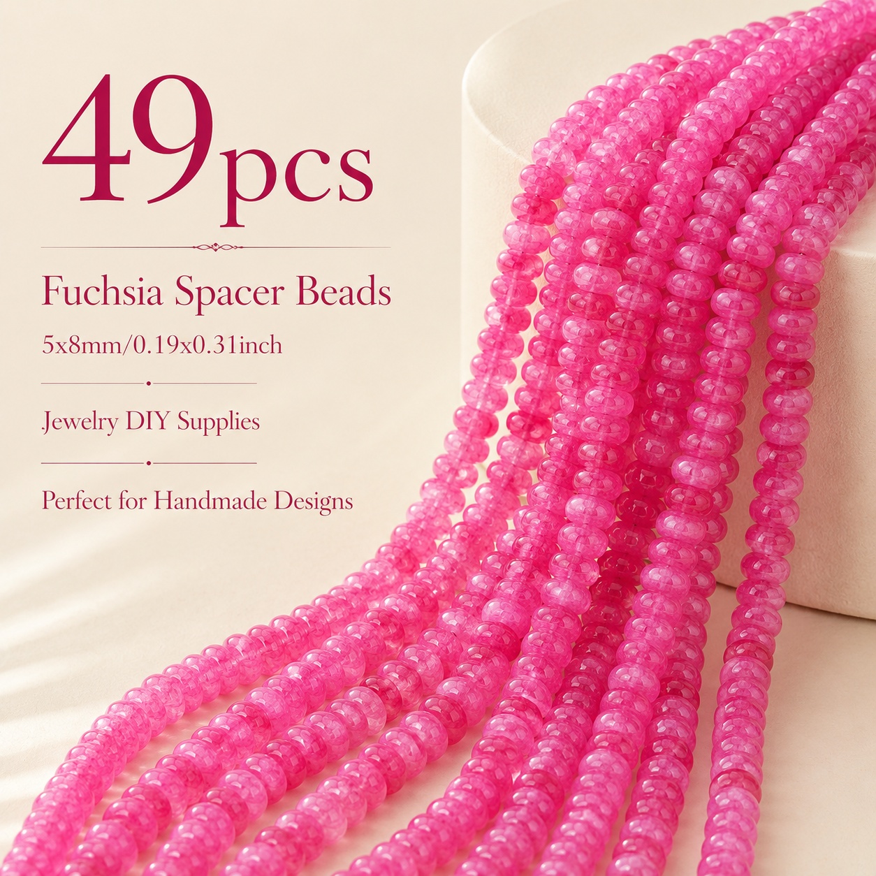 TEMU 49pcs Rose Red Abacus Beads With Holes, 5x8mm Decorative, Suitable For Bracelets Necklaces, Earrings, Handmade Additions, And Jewelry Making,