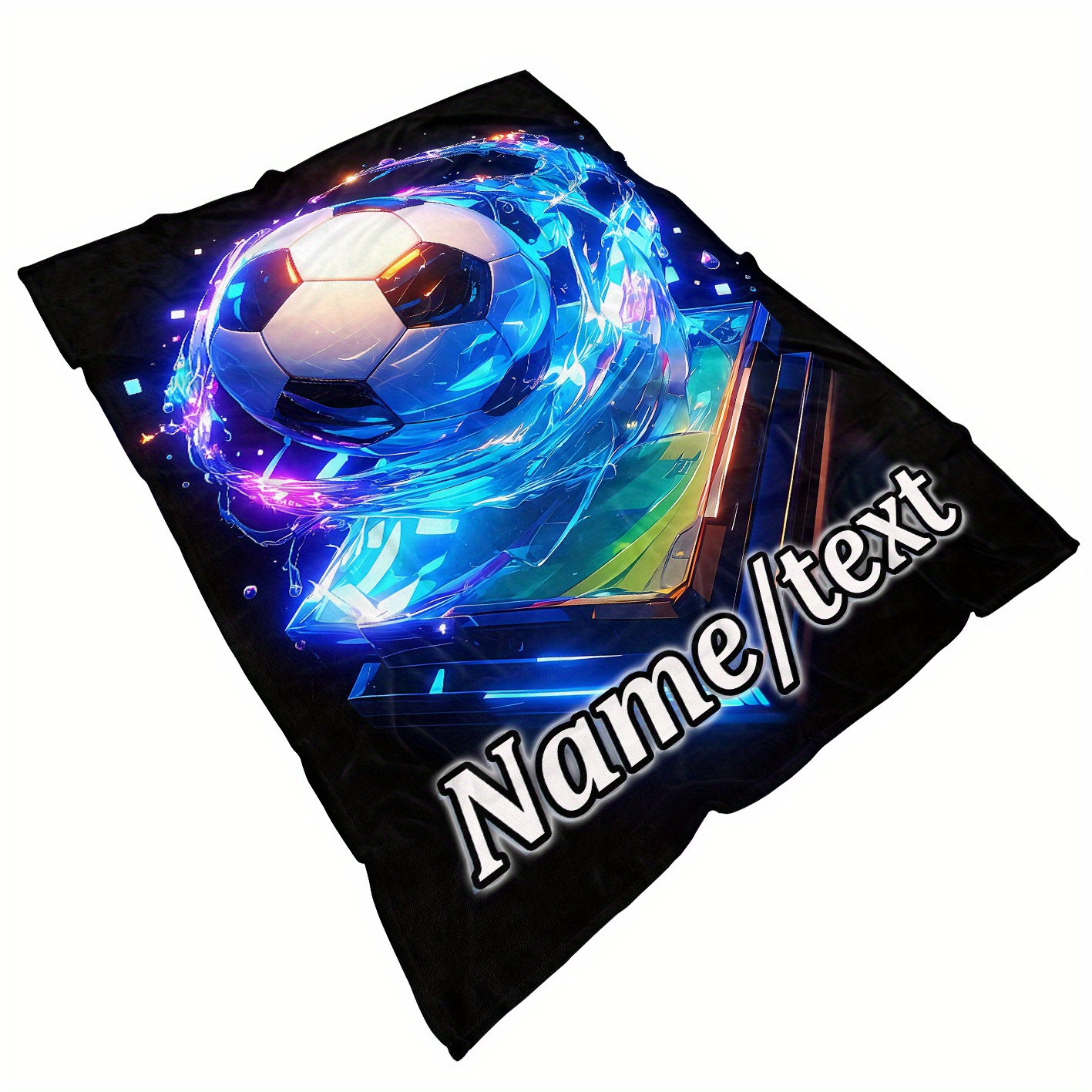 TEMU Customizable Glowing Soccer Blanket â Soft Flannel Throw With Vibrant 3d Football Design, Personalized Name/text, Lightweight & Warm For Sofa,