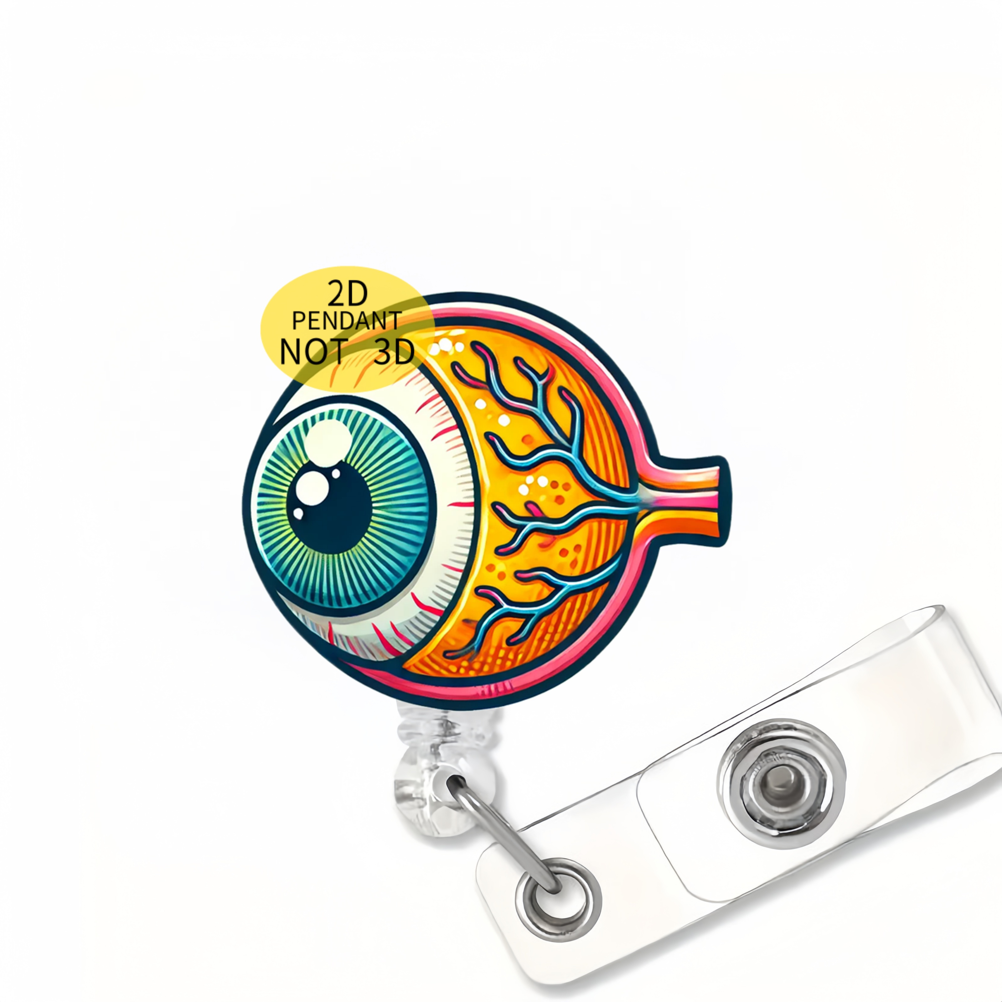 E-shop 2D Einziehbarer Namensschild-Reel mit Augen-Motiv, inklusive ID-Clip - Acryl-Namensschildhalter für Gesundheitsberufe, geeignet für Ärzte,