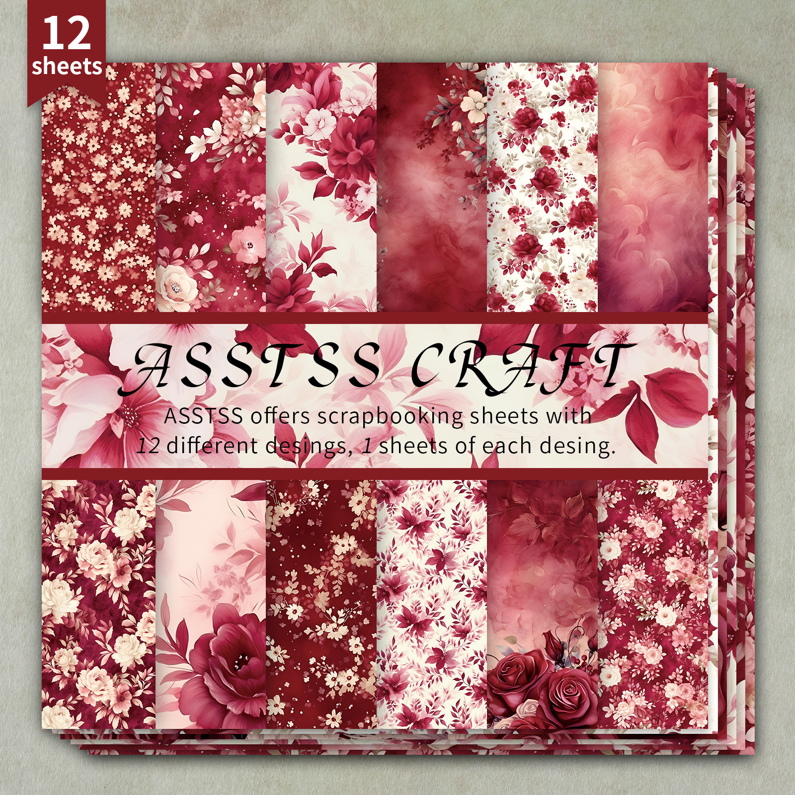 TEMU A 12-sheet Scrapbook Paper Pad Measuring 6 By 6 Inches, Featuring A Romantic Watercolor In A Shabby Chic Style. This Heavyweight Cardstock Is