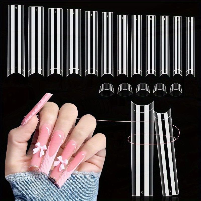 TEMU 504pcs No Clear Nail Tips For Acrylic 3xl Extra Long 12 Sizes Half Cover Straight Tapered Square French Fake Nail Tips For Nail Salons Home Diy