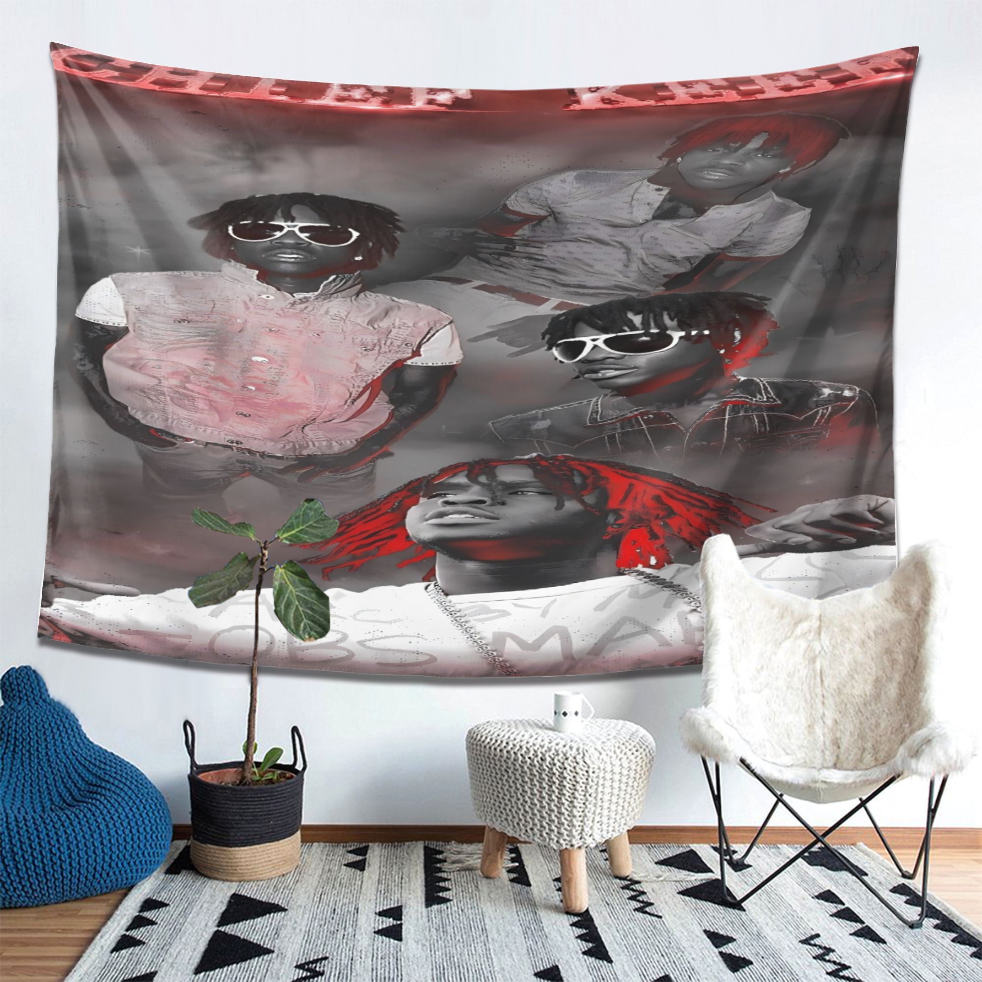 Chiefkeef Inspired Rap Design Tapestry Vibrant Wall Hanging with  Cartoon Characters in Stylish Outfits Living Room, Bedroom, Office Decor 