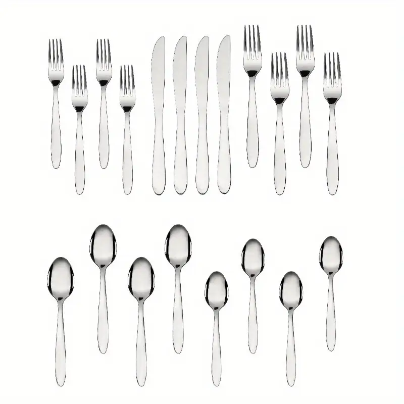 20pcs stainless steel silvery flatware set service for 4 adults, dining essentials, home dining, stylish utensils, modern flatware, rustresistant material, durable cutlery, dinnerware set, silverware collection Product details 3