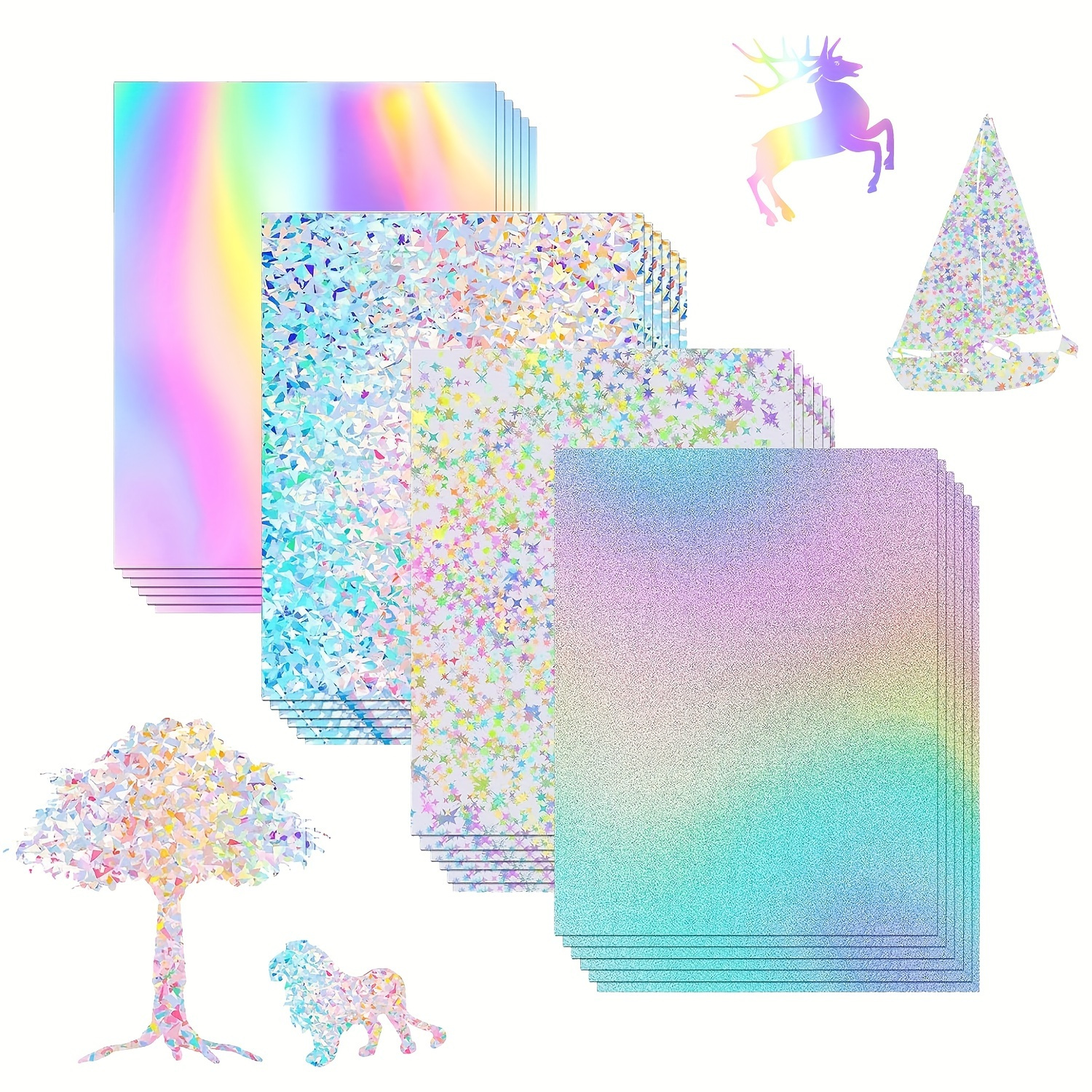 Image of 24 Sheets/set Holographic Cardstock 21 X 29.7cm Metallic Cardstock Shiny Mirror Paper Thick Cardstock For Crafts, Card Making, Party Decoration