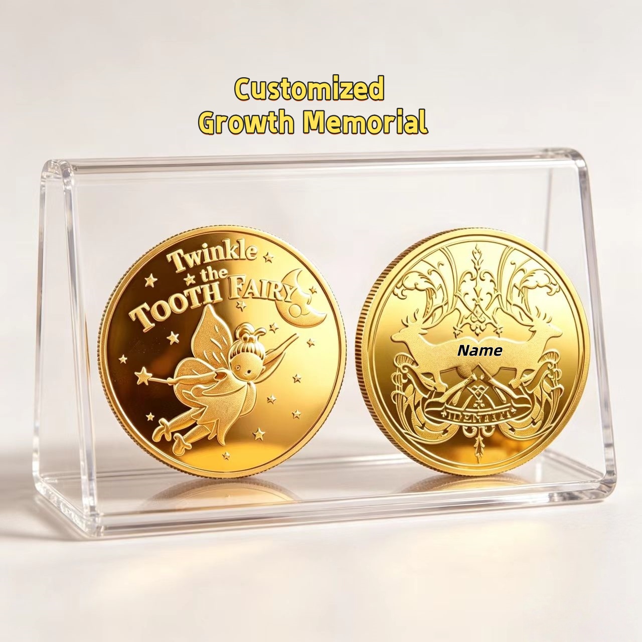 Personalizirana prilagoditev: kovancek za rast z motivom jelenovega , spominski zlati kovanci za obred zamenjave zob, kovanci s personaliziranim