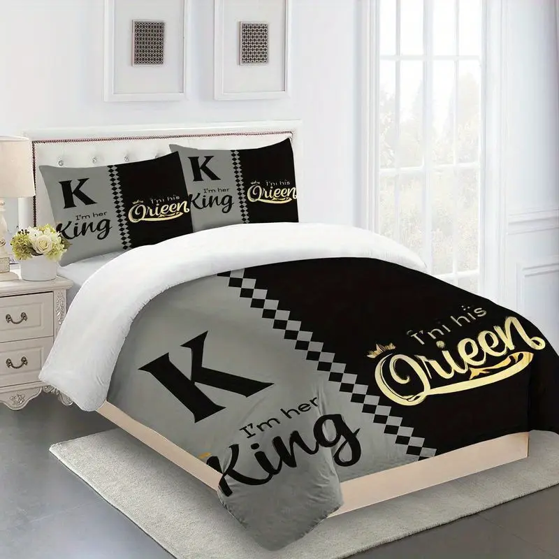 3pcs king queen couple bedding set black duvet cover matching pillowcase elegant pattern bedding series romantic bedroom home decor gift soft comfortable modern bedding 1 duvet cover 2 pillowcases Product details 2