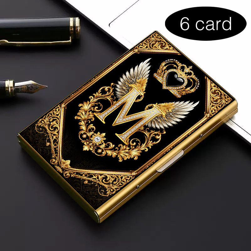 TEMU 1pc High-end Stainless Steel Rfid Anti-theft Card Holder – Luxury Crown, Stylish Black Metal Wallet With Multi-compartment Design, Perfect Gift