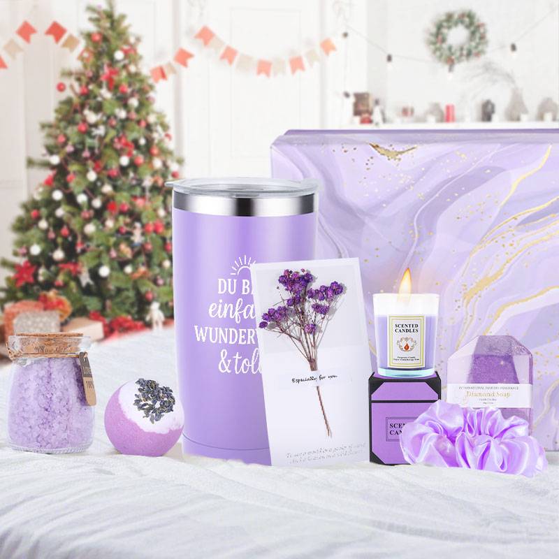 8 komada Luksuzni Spa Poklon Set sa Svijećama, Šumećim Solima za Kupanje i Luksuznim Pjenušavim Kupanjem - Dugotrajno (12+ sati gorenja) Sojine/Pčelinje Svijeće, Proizvodi za Kupanje i Kosu za Žene - Božićni Set Bombi za Kupanje za Mamu, Suprugu, Najbolju Prijateljicu