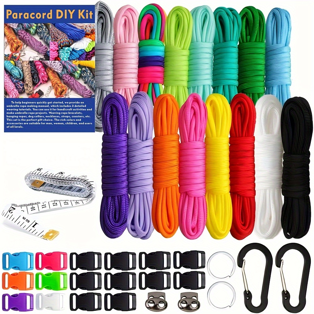 E-shop Armbandherstellungsset aus siebenfädigem geflochtenem Seil in 16 Farben, mit einfacher Webanleitung für Lanyards, Armbänder, Hundehalsbänder und