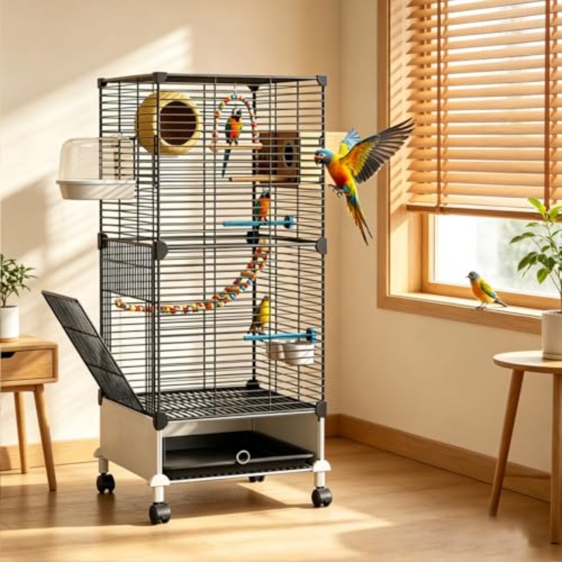 95Cm Large Bird Cage with Perches Parakeet Cage with Slide-Out Tray Water Bottle And Feeder Birdcages for Parrot Parakeets Cockatiel Lovebird Pigeon Small Mid-Sized Bird Black - Image 4