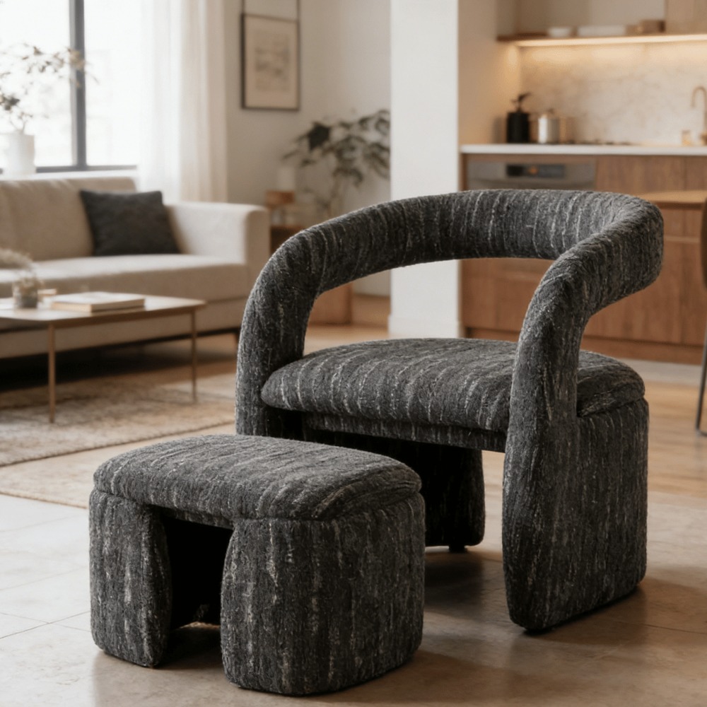 1pc Modern Accent Living Room Chair Set with One Ottoman, Upholstered Barrel Sherpa Lounge Side Chair, Comfy Side Reading Reclining Chair for Living Room, Bedroom, Apartment, Reading Room, Office