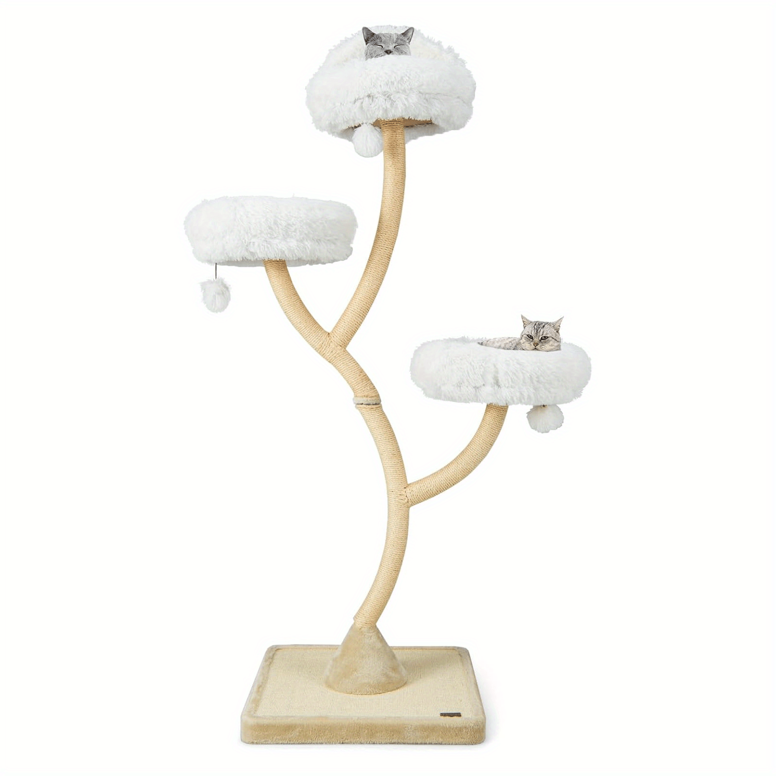 Image of Cat Tree, 178cm Cat Tree With Sisal Scratching Posts, 3 Warm Lying Areas & Plush Balls, Cat Tower With Curved Metal Frame, Climbing Tree, Cat Furniture For Large And Small Cats