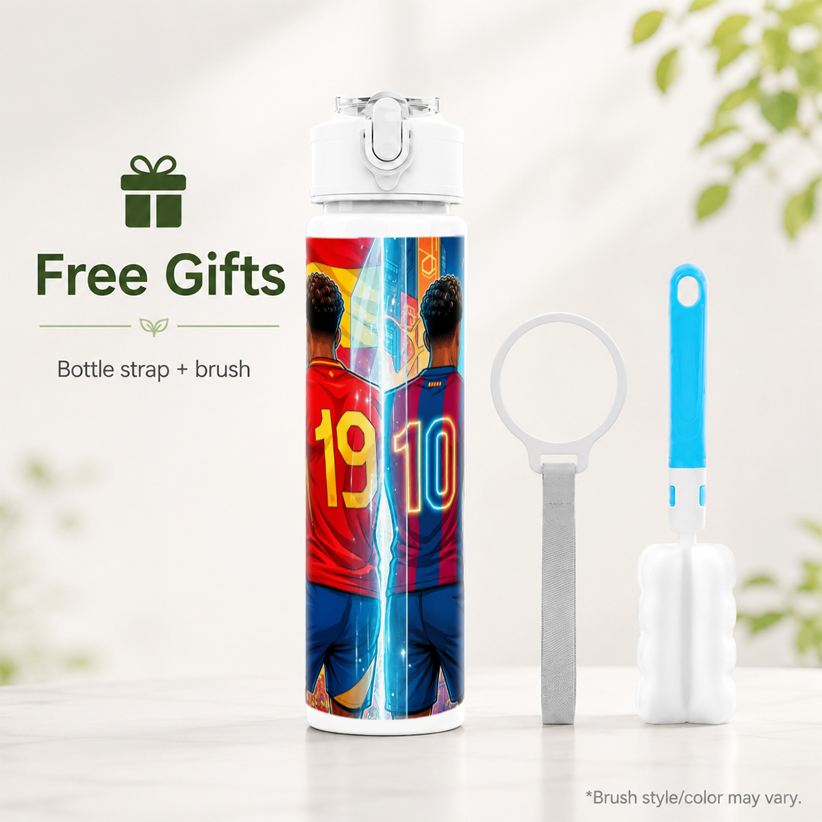 TEMU 1pc Dual Jersey Ten 750ml Durable Lightweight Straw Water Bottle, Cute Printed, Leak-proof Reusable Travel Running Cup - Ideal Gift For