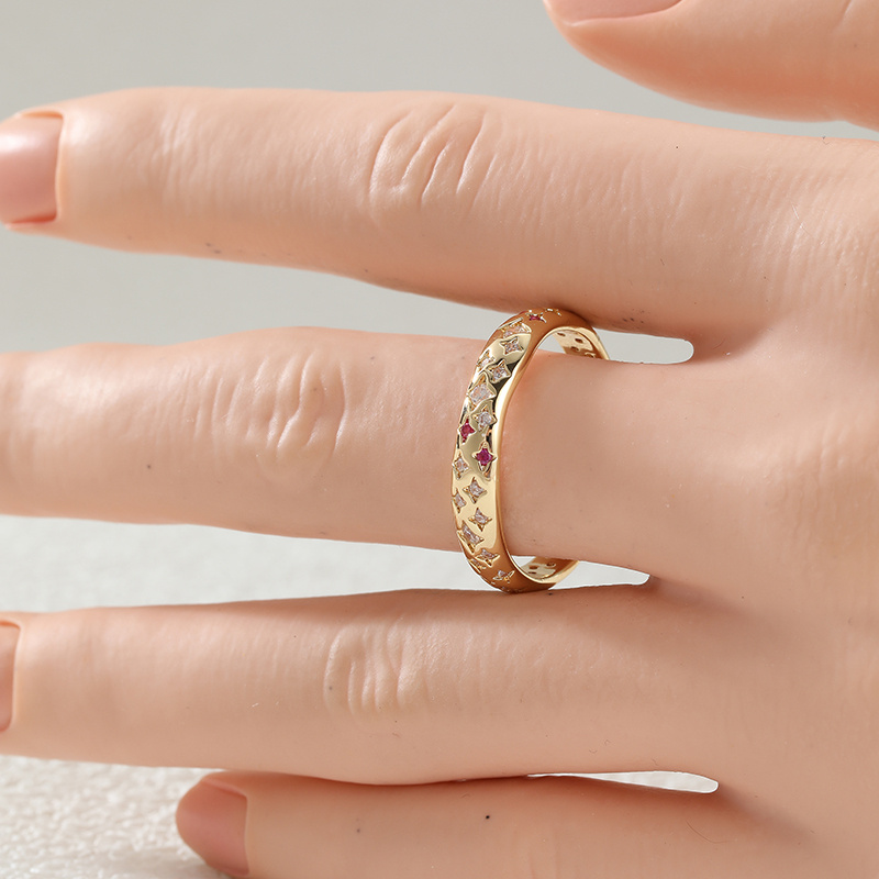 Shiny Star Thin Band Ring with Scattered Zirconia Inlay