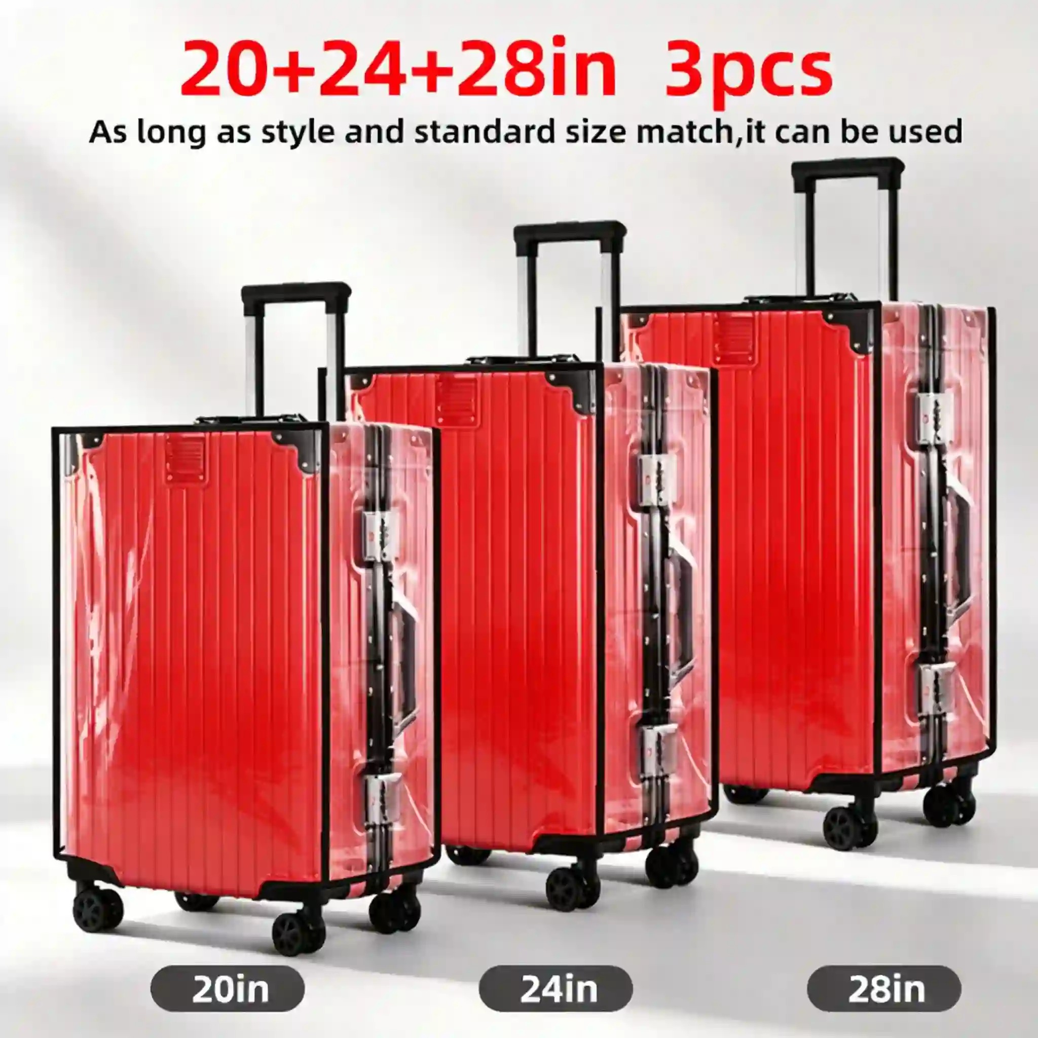 TEMU 3pcs Set Of Thick Transparent Pvc Luggage Covers, Suitable For 20.0-inch, 24.0-inch, 28.0-inch Luggage, High-quality Dustproof And