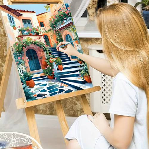 item picture professional art use 1pc diy adult paint by numbers kit art gift painting by numbers and suitable for beginners acrylic paints canvas 3 paintbrushes and manual acrylic painting garden steps in a cozy