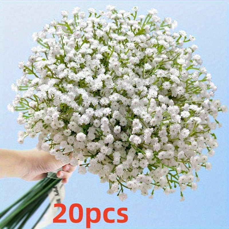 610buds Real Touch White Baby's Breath Artificial Flowers Long Stems For Wedding Decor Vase Arrangements And Home Decor Lifelike Gypsophila Bouquet With Green Foliage Wedding Decorations