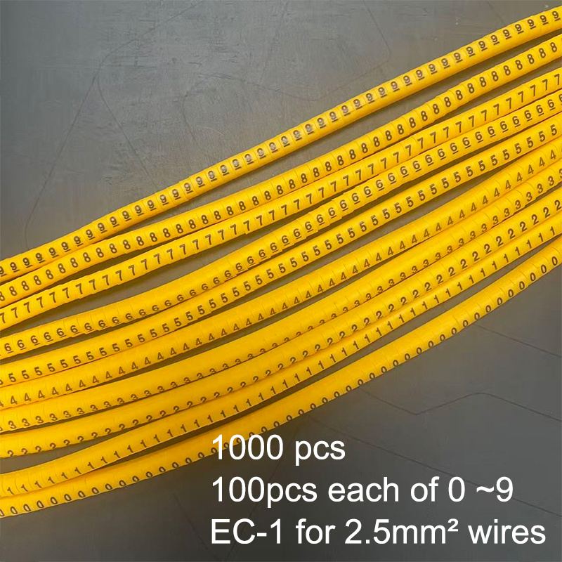 Image of Wire Number Sleeves 0-9 - 1000pcs Pvc Slip-on Cable Markers For 1.5mm²/ 2.5 Mm² Wires, Yellow (ec-0 Ec-1)