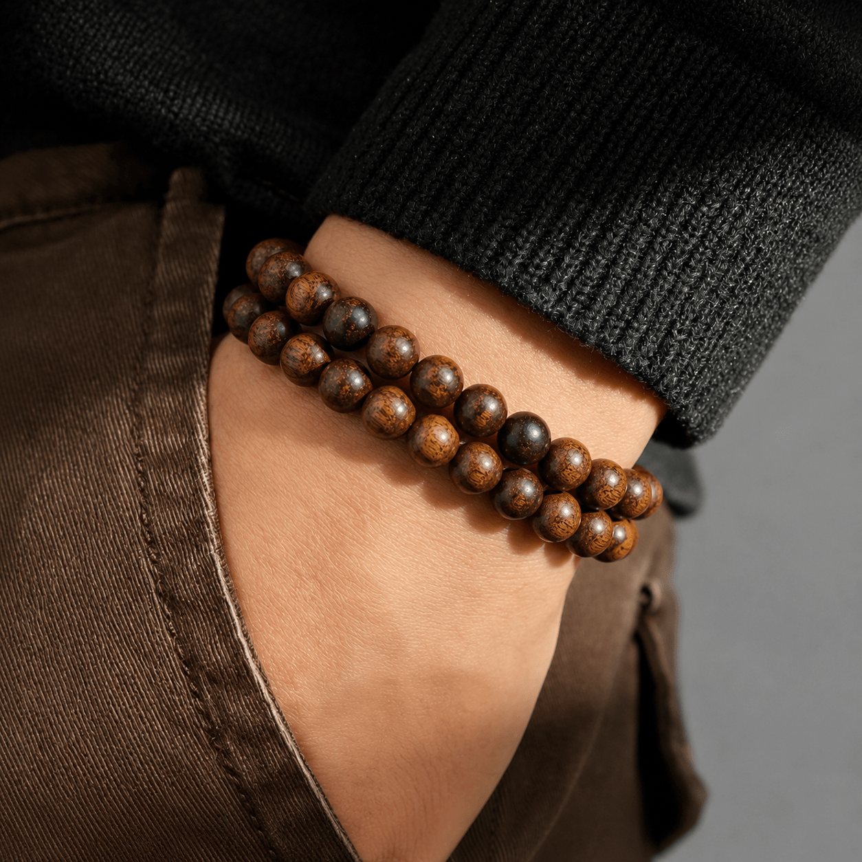 TEMU 2pcs Set Vintage Natural Sandalwood Stretch Bracelet, Handmade Stretchable Wooden Bracelet, Attracts Wealth, , And , Suitable For Daily Wear And
