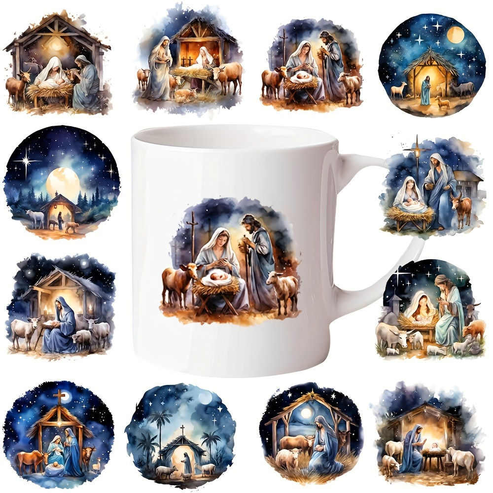 TEMU 12pz/Set Adesivi Decorativi per Tazze da Caff癡 con della di Ges羅, Confezione in Bottiglia di Vetro, Garland, Trasferimento UV DTF, Autoadesivi