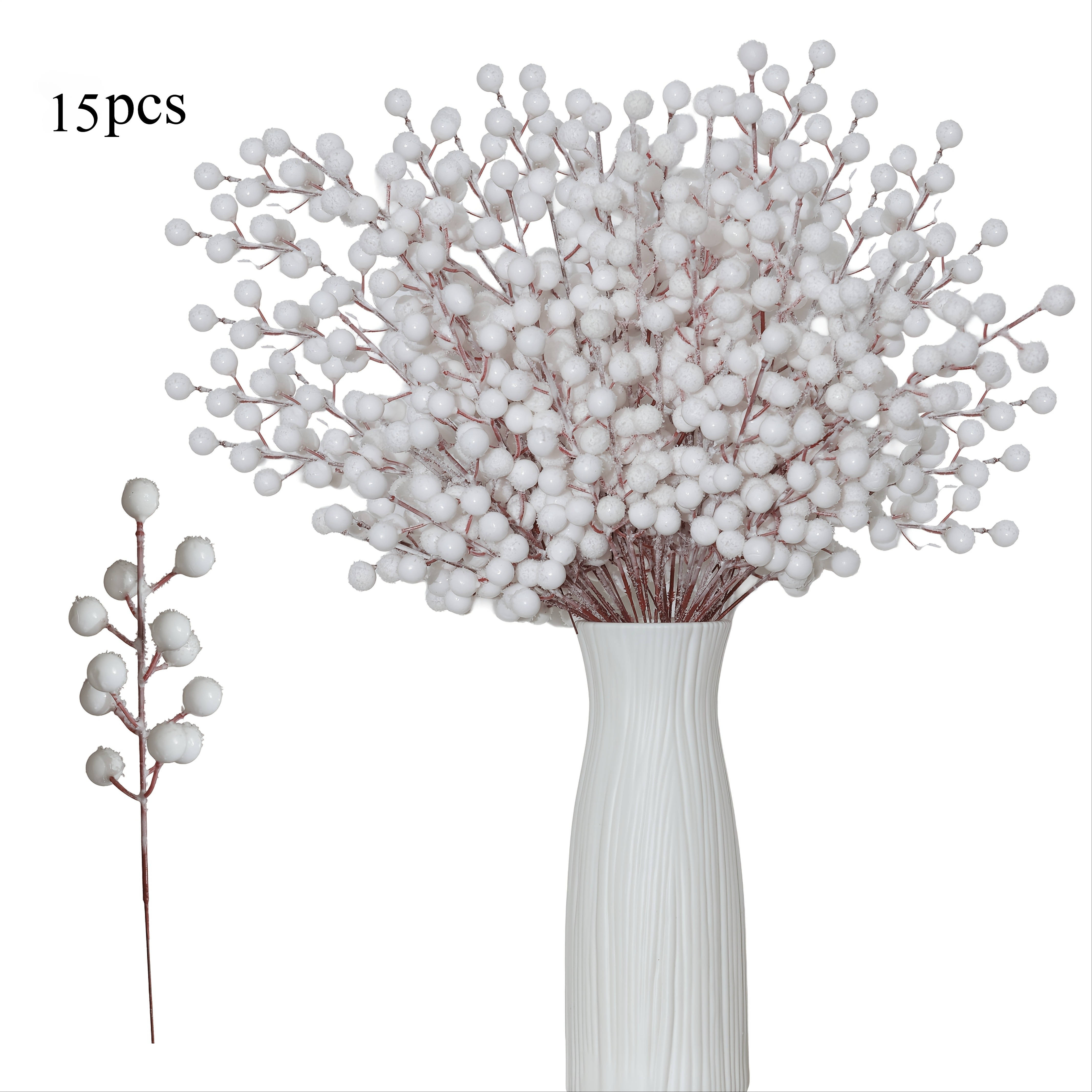 TEMU 15pcs Artificial Christmas Thorn Fruit Wreath - Realistic Red And White Plastic Thorns With Green Leaves, No Maintenance Indoor/outdoor Festival