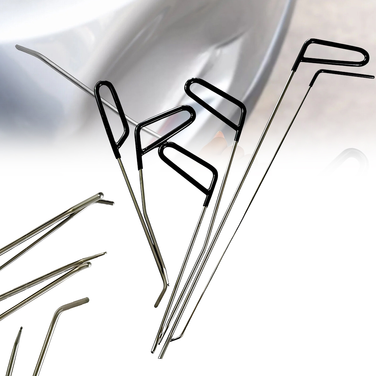 Set Of 6 Paintless Dent Repair Rods With Awl Head For Removing Dents From Cars, Ideal For Hail Damage And Door