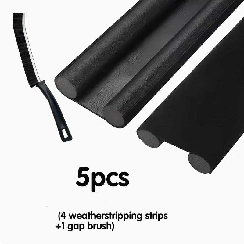 TEMU 5pcs Set (4pcs Weather Strips And 1pc Brush) Weather Strips, Door Bottom Weather Strips Set, Double-sided Door Bottom Weather Strips With