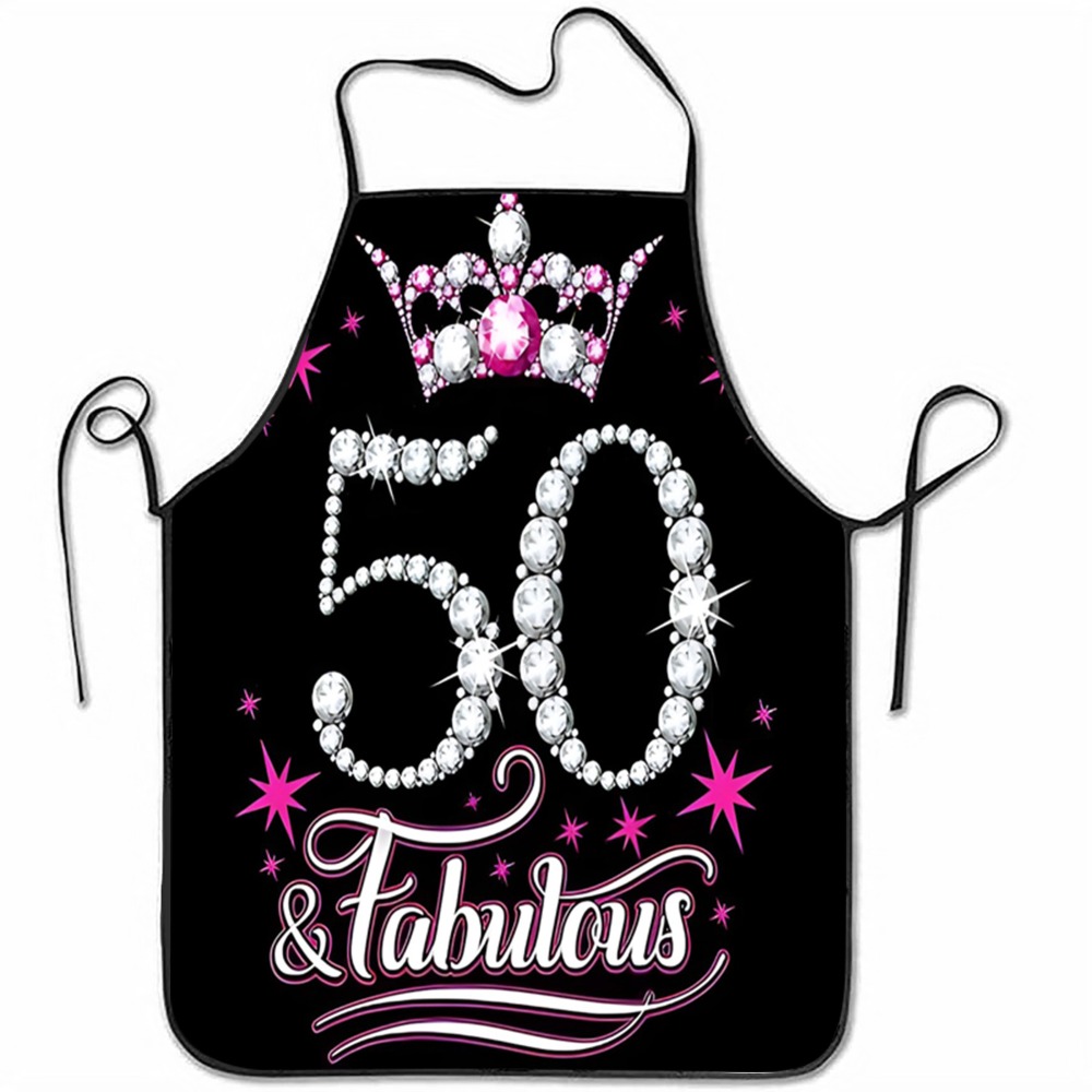 TEMU 1pc 50th Birthday Crown And Rhinestone Number 50 Apron - Sparkly Pink Dress Design Featuring Rhinestone Number 50 And Crown - Sturdy Polyester