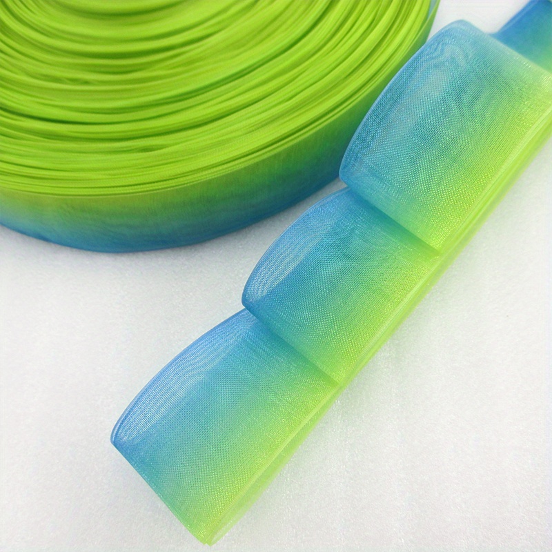 Image of 5 Yards/roll 25mm/1in Gradient Color Organza Ribbon Gift Wrapping Party Decoration Hairbows Ribbons Lace Crafts Fabric Packaging Wedding Tapes