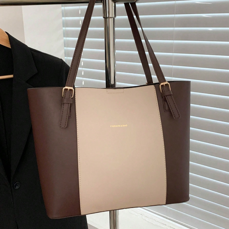 Women' Large Capacity Tote Bag with Colorblock Patchwork ( //) & Golden Foil Letter - Adjustable Strap, Closure, Elegant Handbag for Work, Commute, Travel - Multi-Purpose Casual &