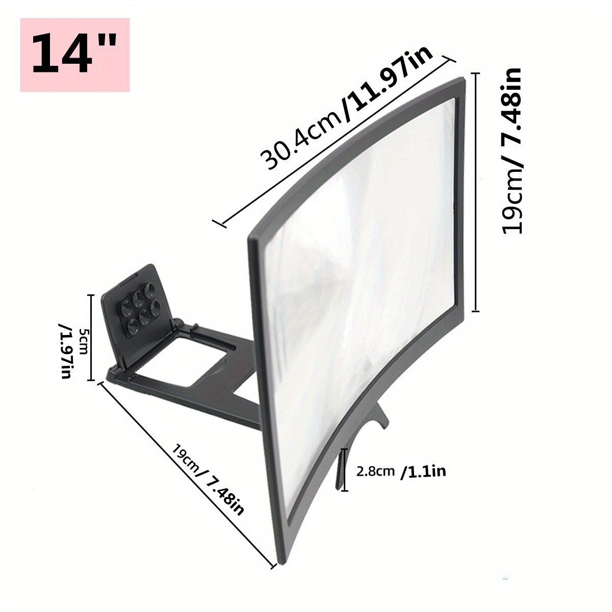 TEMU 14-inch Smartphone Screen Enhancer, Smartphone Projection Mirror, Smartphone Stand