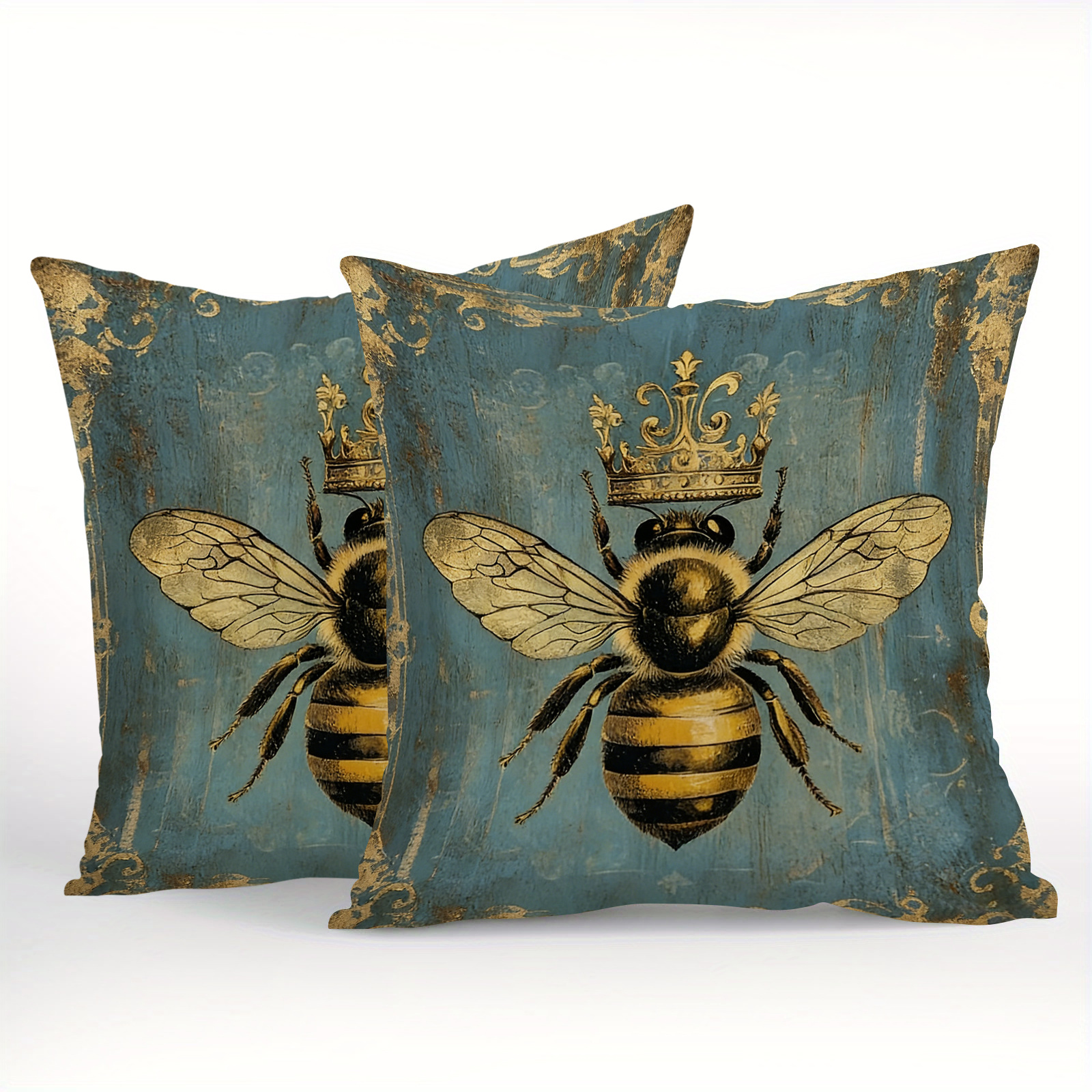 TEMU 2 pièces, Housses de coussin imprimées motif abeille couronne, Housses de coussin décoratives vintage de luxe léger , Cadeau pour , et les