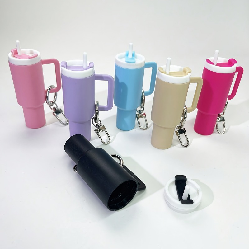 

6pcs Cute Pvc Mini Drink Container Keychain Set - Includes Lipstick Organizer, Daily Use And Gifting, Backpack And Car Key Accessory