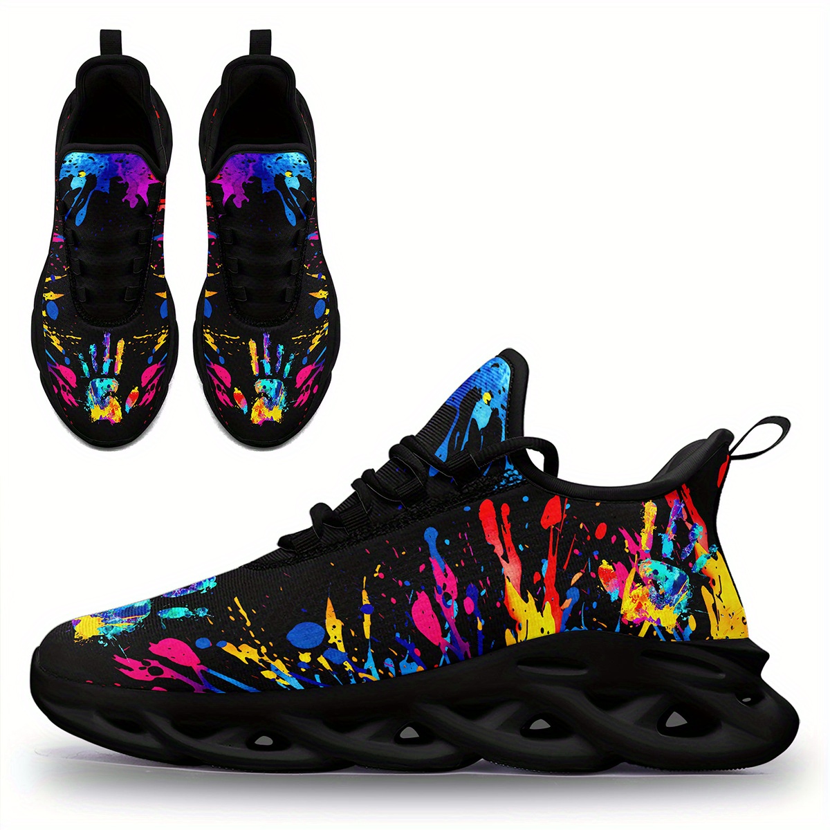 Men's Fashion Casual Sneakers, Colorful Splatter Design, Ultra-Light Twist Sole Comfortable Trainers, Trendy Shoes for Running Travel Streetwear and Everyday Style