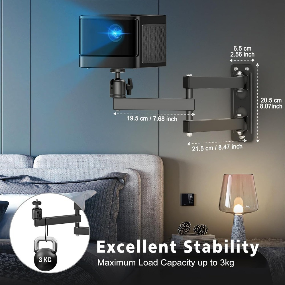 1set Adjustable Projector Wall Mount With A 360° Rotating Ball Head, Metal Foldable Projector Mount, Projector Accessory With A 1/ 4" Thread, Suitable For Home Theaters, Game Rooms, And Offices.
