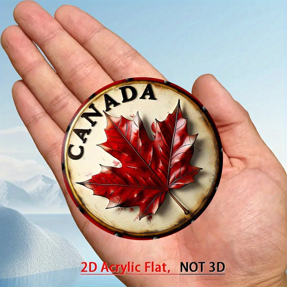TEMU Aimant 1 Feuille d'Érable Canadienne - avec Support, Motif Vintage Rouge et Doré - Aimant de Réfrigérateur Robuste en Acrylique, Convient aux