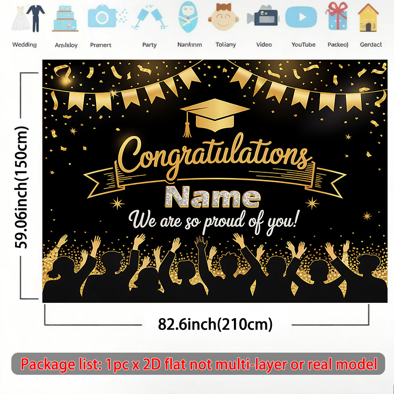 TEMU 2d Flat - 2d Flat - A 2d Flat Banner, 1pc Featuring Custom Name Text Or Image, Designed For Graduation Celebrations With Personalized