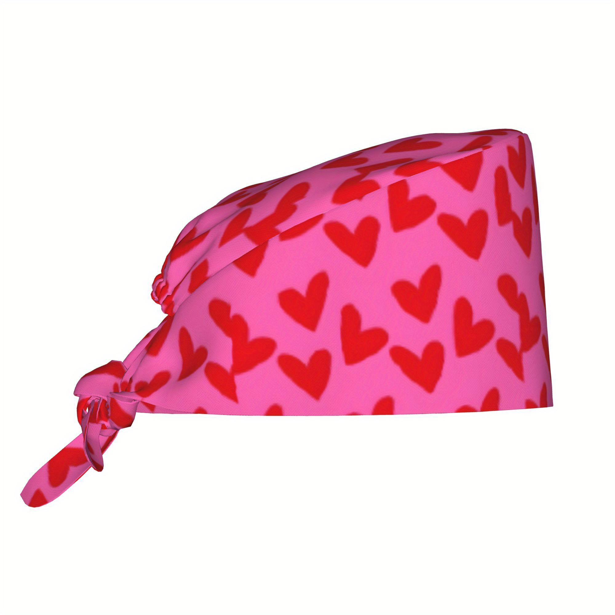 1pc Love Heart Unisex Stylish Printed Work Cap - Lightweight Adjustable Skull Cap Tie-back Nurse Hat, Dustproof Chef & Cooking Cap
