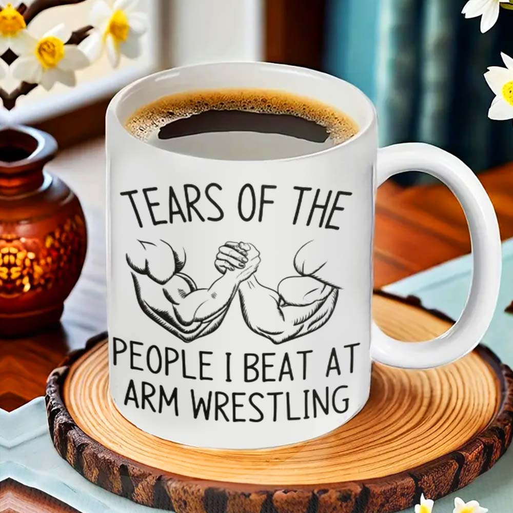 1pc arm wrestling motivational mug tears of     ceramic coffee cup   ideal for office camping dining with no electricity needed details 0