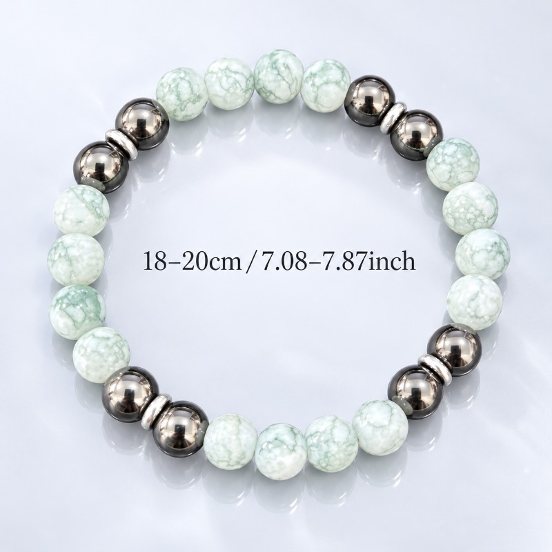 Exquisite Handmade Bracelet with Natural Green Water Ripple Beads