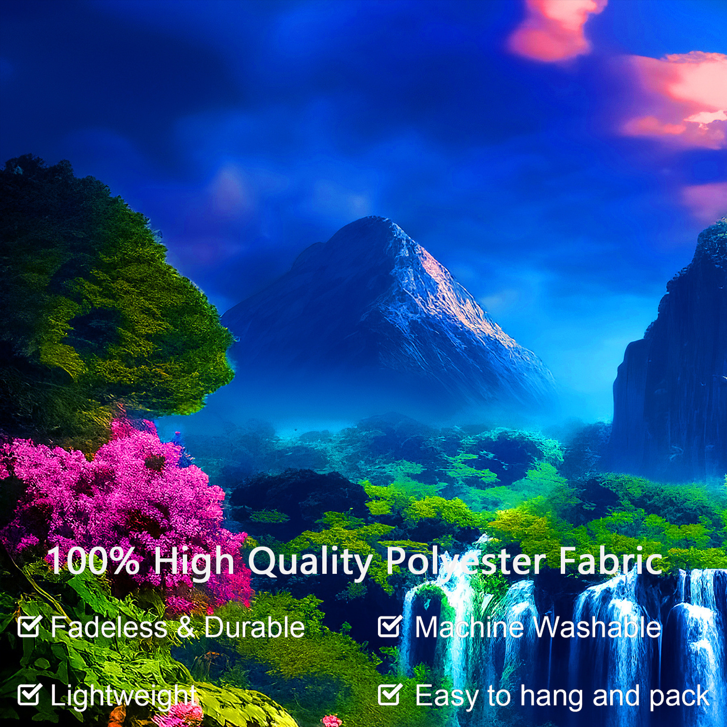 [1pc UV Floral Banner] 1pc Large UV-Activated Floral Waterfall Garage Door Banner | Fluorescent Fabric Wall Decor with Vibrant Nature & Landscape Design | No Power Needed for Parties, Photography Studios, Outdoor Events, Parties Decorations, Party Decoration, Outdoor Festive Decor, Uv Light Display